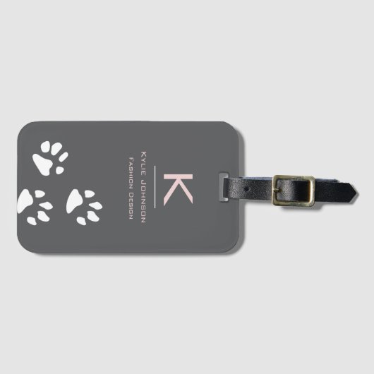 Eenvoudige elegante Hondenpoot Schattige Monogramm Bagagelabel (Voorkant (horizontaal))