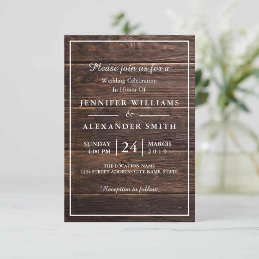 Eenvoudige elegante houten bruiloft uitnodiging