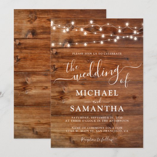Eenvoudige elegante houten rustieke bruiloft uitno kaart (Voorkant / Achterkant)