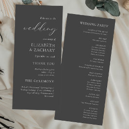 Eenvoudige Elegante Houtskool Grijze Bruiloft Programmakaart
