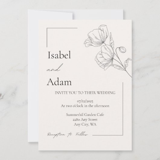 Eenvoudige elegante huwelijksuitnodiging kaart (Voorkant)