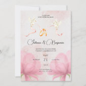Eenvoudige elegante huwelijksuitnodiging met roze  kaart (Voorkant)
