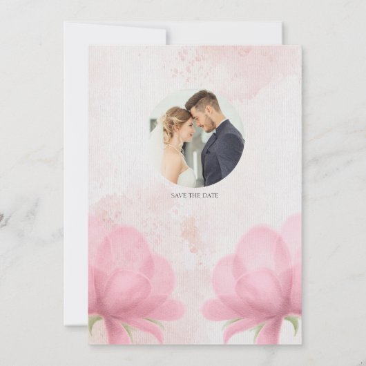 Eenvoudige elegante huwelijksuitnodiging met roze kaart (Achterkant)