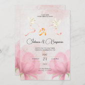Eenvoudige elegante huwelijksuitnodiging met roze  kaart (Voorkant / Achterkant)