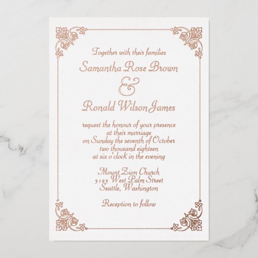 Eenvoudige elegante ingelijst Folie bruiloft uitno Uitnodiging (Voorkant)