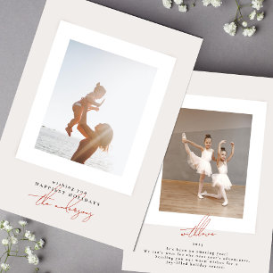 Eenvoudige elegante ingelijste foto rode vrolijke feestdagenkaart