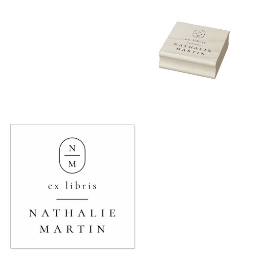 Eenvoudige Elegante Initialen Ex Libris Monogram B Rubberstempel (Gestempeld)
