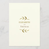 Eenvoudige elegante ivoor en gouden bruiloft menu (Achterkant)