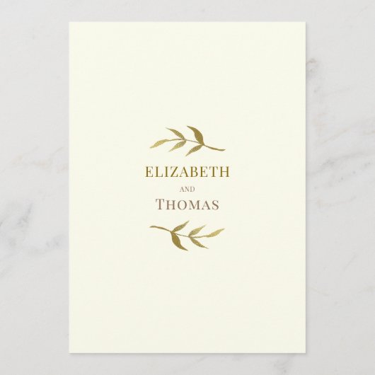 Eenvoudige elegante ivoor en gouden bruiloft menu (Achterkant)