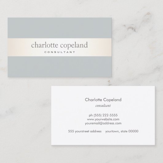 Eenvoudige Elegante Ivoor Stripe Grijs Professione Visitekaartje (Voorkant / Achterkant)