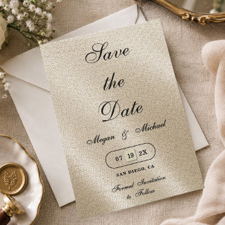 Eenvoudige Elegante Ivoren Beige Linnen Geïnspiree Save The Date