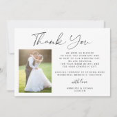 Eenvoudige elegante kalligrafie 2 foto's bruiloft bedankkaart (Voorkant)