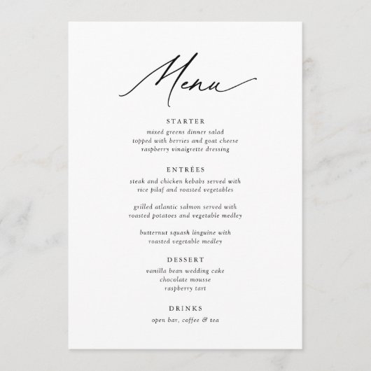 Eenvoudige Elegante Kalligrafie 5 x 7 Bruiloft Menu (Voorkant)