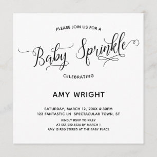 Eenvoudige, elegante kalligrafie Baby Sprinkle Kaart