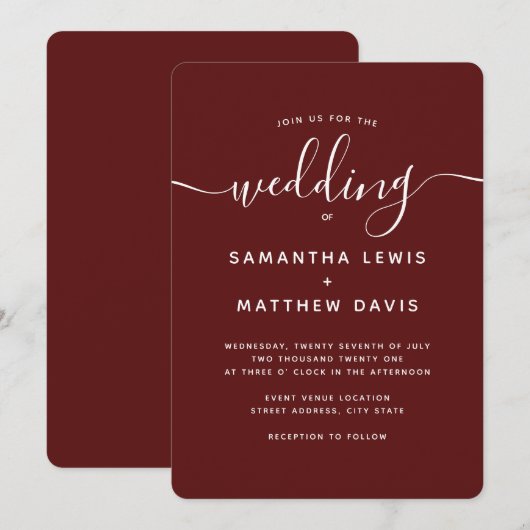 Eenvoudige elegante kalligrafie Bourgondië Moody b Kaart (Voorkant / Achterkant)