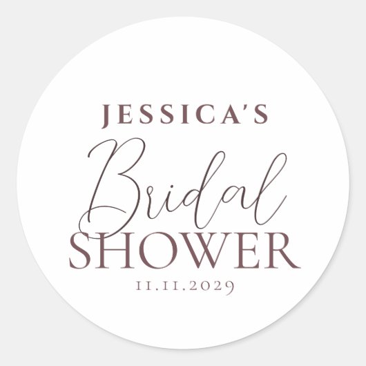 Eenvoudige Elegante Kalligrafie Bruidsfeest Ronde Sticker (Voorkant)