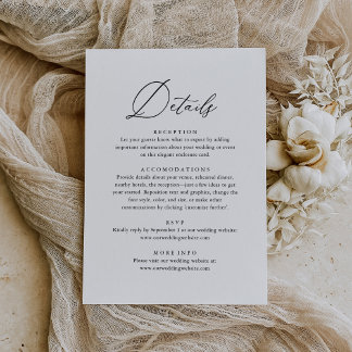 Eenvoudige elegante kalligrafie bruiloft details RSVP kaartje