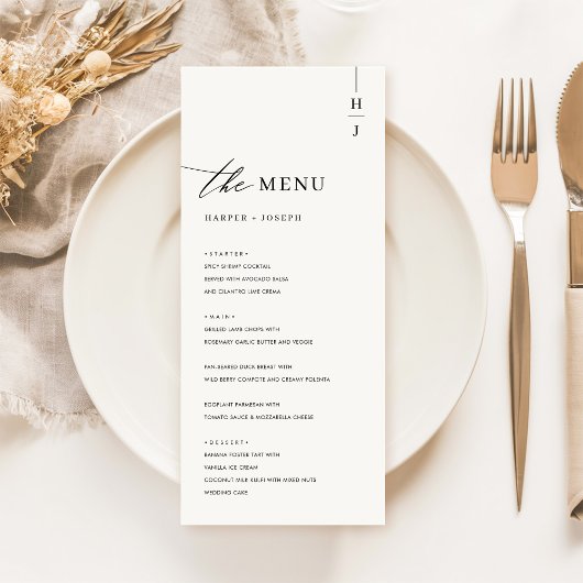 Eenvoudige elegante kalligrafie bruiloft menu's
