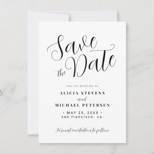 Eenvoudige elegante kalligrafie bruiloft save the date (Voorkant)