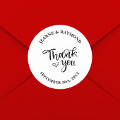 Eenvoudige elegante kalligrafie dank u bruiloft gu ronde sticker