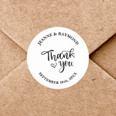 Eenvoudige elegante kalligrafie dank u bruiloft gu ronde sticker