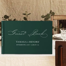 Eenvoudige elegante kalligrafie Emerald Green Wedd Gastenboek
