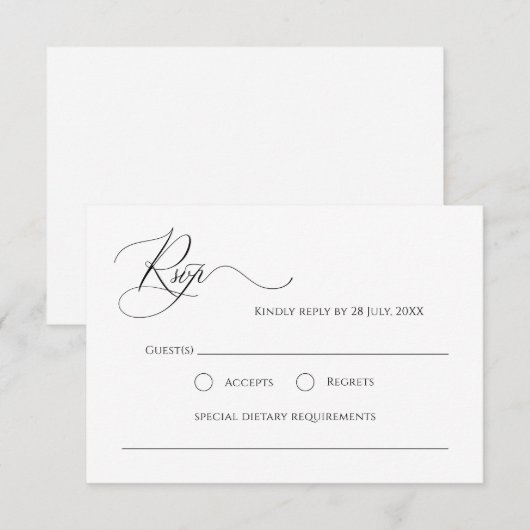 Eenvoudige elegante kalligrafie Faux Gold Fairy Ta RSVP Kaartje (Voorkant / Achterkant)