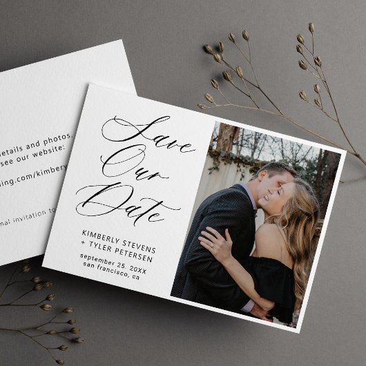 Eenvoudige elegante kalligrafie foto bruiloft save the date