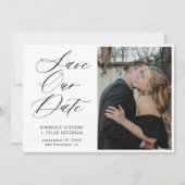 Eenvoudige elegante kalligrafie foto bruiloft save the date (Voorkant)