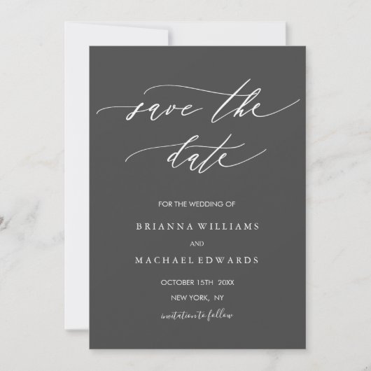 Eenvoudige elegante kalligrafie GraySave the Date Save The Date (Voorkant)