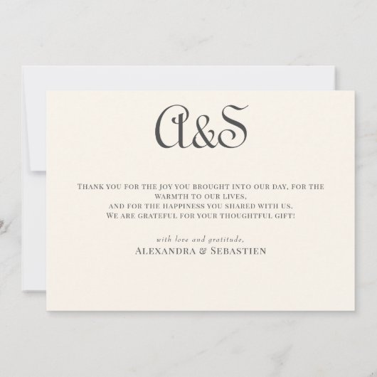 Eenvoudige Elegante Kalligrafie Monogram Bruiloft Bedankkaart (Achterkant)