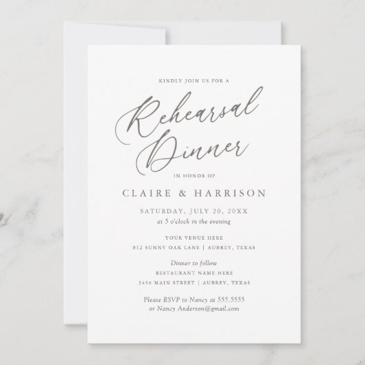 Eenvoudige Elegante Kalligrafie Oefenavond Uitnodi Kaart (Voorkant)