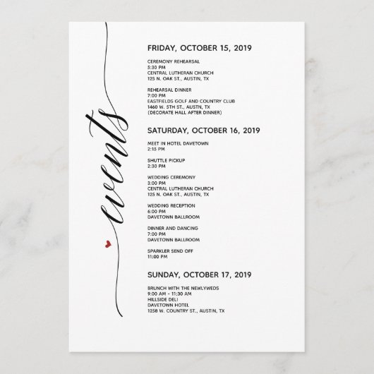 Eenvoudige elegante kalligrafie-reiskaart programmakaart (Voorkant)