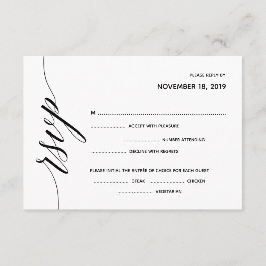 Eenvoudige Elegante Kalligrafie RSVP-reactiekaart Informatiekaartje (Voorkant)