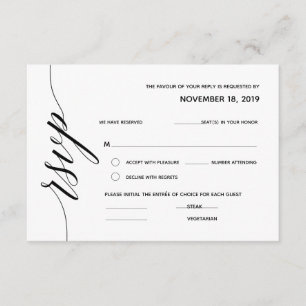 Eenvoudige elegante kalligrafie RSVP-responskaart Informatiekaartje