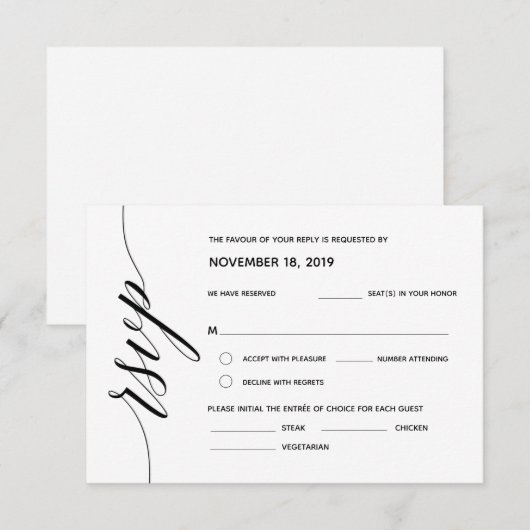 Eenvoudige elegante kalligrafie RSVP-responskaart Informatiekaartje (Voorkant / Achterkant)