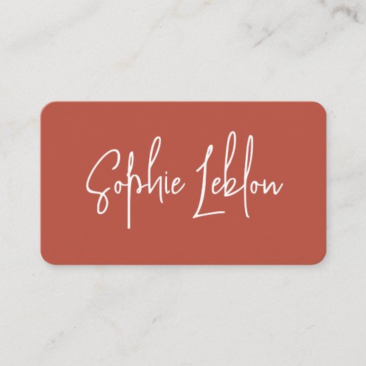 Eenvoudige elegante kalligrafie terracotta visitekaartje (Voorkant)