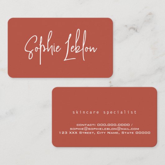 Eenvoudige elegante kalligrafie terracotta visitekaartje (Voorkant / Achterkant)