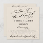 Eenvoudige elegante kalligrafie-tipografie programmakaart (Voorkant / Achterkant)