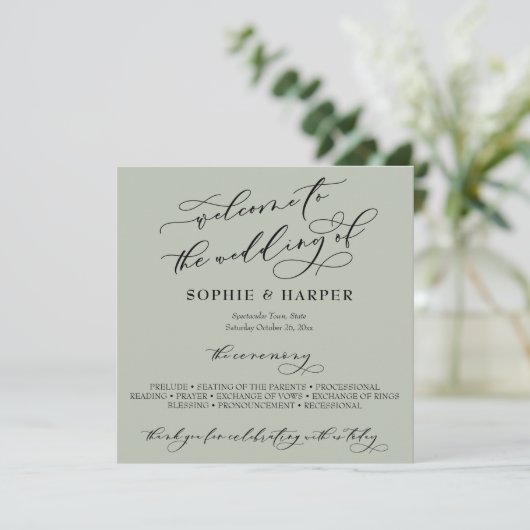 Eenvoudige elegante kalligrafie Typografie Sage Gr Programmakaart (Staand voorkant)