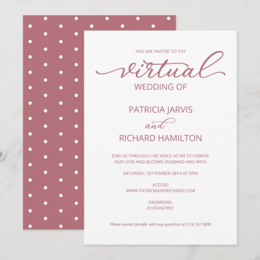 Eenvoudige Elegante Kalligrafie Virtuele bruiloft Kaart (Voorkant / Achterkant)