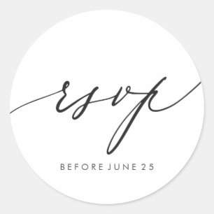 Eenvoudige Elegante Kalligrafie Zwart Wit RSVP Ronde Sticker