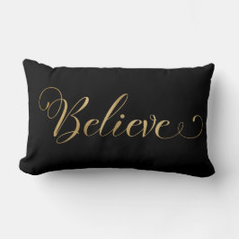 Eenvoudige elegante kerst Believe Gold Black Kussen
