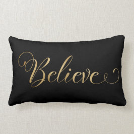 Eenvoudige elegante kerst Believe Gold Black Kussen