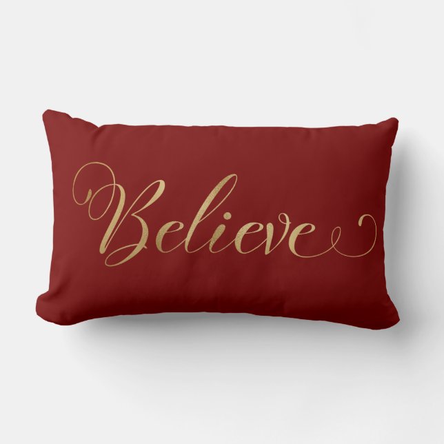 Eenvoudige elegante kerst Believe Gold Burgundy Kussen (Voorkant)