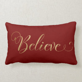 Eenvoudige elegante kerst Believe Gold Burgundy Kussen