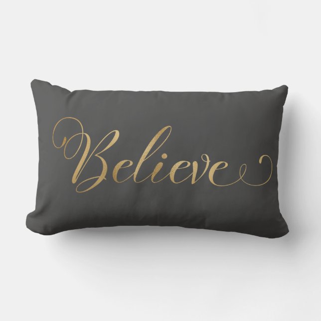 Eenvoudige elegante kerst Believe Gold Grey Kussen (Voorkant)
