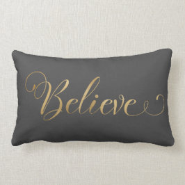 Eenvoudige elegante kerst Believe Gold Grey Kussen