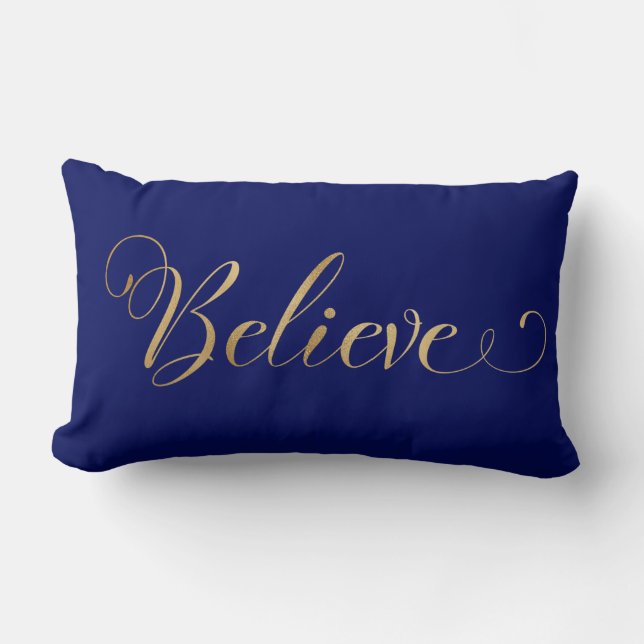Eenvoudige elegante kerst Believe Gold Navy Blue Kussen (Voorkant)