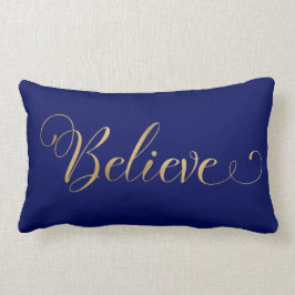 Eenvoudige elegante kerst Believe Gold Navy Blue Kussen